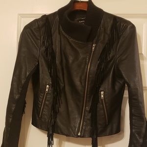 Bebe Fringe Leather Moto Jacket